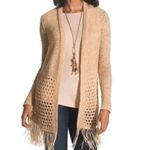 Chico's Travelers Open Front Long Line Cardigan Fringe Peach Metallic Size L (2) Orange Size L Photo 1
