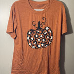 Women’s large Orange Pumpkin Graphic leopard T Photo 0