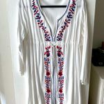 Boho Embroidered Tunic Dress OS/L Floral Plunge Neck Tunic Swim Coverup Kaftan White Size L Photo 1