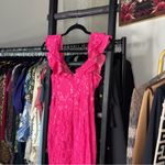 Angel Biba Rossi Hot Pink Off-Shoulder Ruffle Lace Midi Dress Photo 13