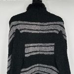 Venus Open Front Cardigan Sweater S Black Gray Stripe Fuzzy Trim Knit Photo 8