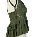 Free People Intimately Medium Adella Cami Top Olive Sparrow Ruffled Crochet Lace Photo 4