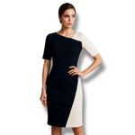 St. John Size 4 Womens Midnight Blue Ivory Dress Office Cocktail Minimalist Chic Photo 0