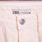 Zara High Waisted Cotton Embroidered Textured Straight Leg White Denim Pants 10 Photo 1