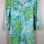 Lilly Pulitzer Palmetto Henley Dress Womens XS Blue Green Floral Resort Tropical Photo 0