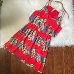 Y2K Red Floral Mini Dress Flowy Size Medium Photo 0