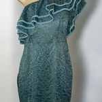 Haute Monde  Womens One Shoulder Lace Bodycon Cocktail Dress Teal Size Medium Photo 0