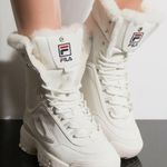 FILA Disruptor Lug Boot Winter White Faux Fur Trim Lace Up Ankle Boots Size 7 Photo 0