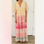 NEW House Of Harlow 1960 Ruffled Tiered Floral Metallic Maxi Dress Yellow Size XS Photo 5