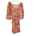 ByTimo Ruched Floral Embroidered Jacquard Dress Balloon Sleeves Coral Size XS Pink Photo 6