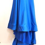 La Femme 28571 Deep V Faux Wrap Neck Lace-Up Back Satin Dress Photo 4