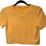 ZARA   Short Sleeve Fuzzy Sweater‎ Orange Crew Neck Size Small  Soft Preppy Photo 0