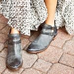 Free People  Braeburn Distressed Gray Leather Ankle Boots 37 Double Buckle Strap Photo 0