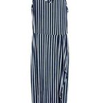Anthropologie Anthro. Sundays in Brooklyn - Navy / White Striped Asymmetrical Faux Wrap Dress Photo 0