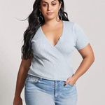 Forever 21  Light Blue Ribbed Short Sleeve Wrap Sweater 2X Photo 0