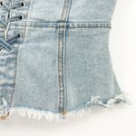 Forever 21  Womens Y2K Lace Up Raw Hem Denim‎ Corset Tube Top Size S Medium Wash Photo 1