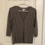 NWOT New York & Company women’s gray diamond checkered button cardigan sweater Size M Photo 0