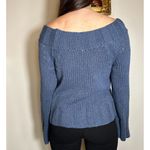 Free People  Blue Knitted Off the Shoulder Oversized Sweater Size Small Photo 3