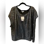 Calvin Klein Women's 3XL Black & Silver Sequin Party Blouse Photo 11