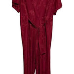 ZARA NWT RED BURGUNDY WIDE LEG FLORAL PRINT JACQUARD JUMPSUIT BELT SIZE SMALL Photo 0