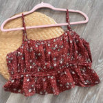 Storia  red Swiss dot floral ruffle crop‎ top women’s size L Photo 0