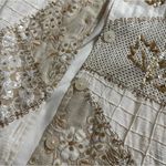 Indigo Moon Vintage Button Front Patchwork Sequin Shirt Jacket Beige Tan Large Photo 5