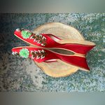 Vintage satin sequined floral evening mules, size 6 Red Photo 4