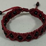 Handmade Red Burgundy Maroon Black Braided Beaded Adjustable  Bracelet Jewelry ♥️🖤 Photo 0
