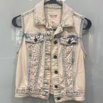 Mossimo Supply Light Acid Wash Distressed Lace Crochet Denim Jean Vest Y2k Sz XS Blue Photo 0