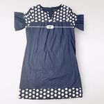 J.Crew Navy Blue White Bell Short Sleeve Fringe Polka Dot Shift Dress Size 8 Photo 3