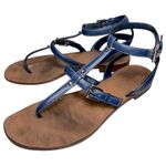 Prada  Women’s Size 37 7 Blue Leather Silver Studded Accents T-Strap Sandals Photo 0