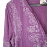 Lucky Brand Lucky L Embroidered Half Sleeve V-Neck Purple Crop Top Photo 5