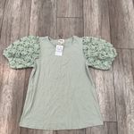 NWT BiBi Green Top Lace Puff Sleeve Casual Blouse Trendy Cute Top Size S Photo 2
