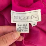 Vintage 80s Hot Pink Silk Studio Midi Dress Jacquard Short Sleeve Floral 8 Photo 6