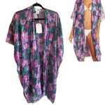 NEW Pool to Party Floral Fringe Swim COVER UP KIMONO Tropical Purple 100% Cotton Size undefined Photo 1