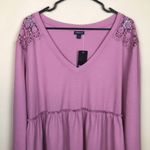 Torrid NWT  Women’s Knit V-Neck Floral Lace Inset Pink Long Sleeve Peplum Blouse Photo 1