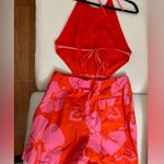 STAUD NWOT  Printed Halter Neck Georgia Rent The Runway Romper Pink Red Size 10 Photo 7