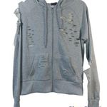 Roma Concept  Gray Distressed Hooded Zipup Sweatshirt Size M Photo 0