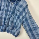 American Eagle Womens Cropped Flannel Button Down Sz XL Hooded Distressed Photo 8