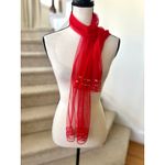 Vintage Y2K Red Mesh Beaded Hem Skinny Scarf Photo 1