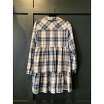 Francesca's Miami Plaid Tiered babydoll Shirt Mini Dress S Blue Photo 2