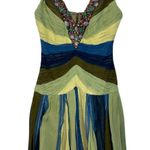 NWT Mandalay Quartz Green Blue Silk Beaded Sequin Midi Evening Gown Dress Size 4 Photo 0