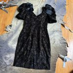 Vintage Black Velvet Floral Glitter Prom Dress Photo 4