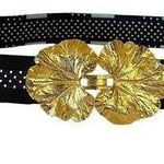 Mimi Di N Vintage Gold-Tone Leaf Buckle with Woven Blue Fabric Statement Belt Photo 0