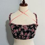 Cider Women Floral Black and Pink Spaguetti straps Cropped Tank Top Size S Photo 0