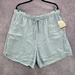 Wonderly  Blue Pullon Ruffle Linen Relaxed Pants Shorts Plus 2X Photo 0