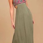 Lulu’s Little Beach Olive Green Embroidered Maxi Dress Photo 0