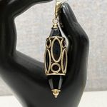 MILOR 14k Italy Yellow Gold Caged ONYX Enhancer Pendant Whimsical Old Money Photo 0