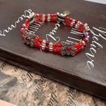 Vintage Handmade Red Beaded Bracelet Retro Floral Photo 2