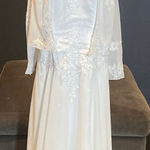 Women’s White Chiffon Formal Dress Floral Lace Detail & Matching Jacket Size 14 Photo 0